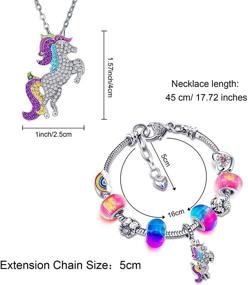 img 2 attached to 🦄 Hicarer Unicorn Sparkly Crystal Charm Bracelet Necklace Set: The Perfect Christmas or Birthday Gift for Girls and Ladies, Complete with Greeting Card Gift Box
