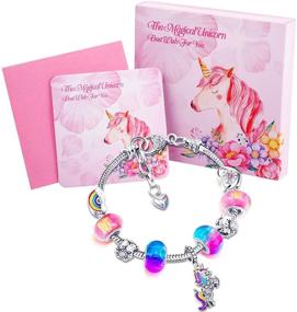 img 3 attached to 🦄 Hicarer Unicorn Sparkly Crystal Charm Bracelet Necklace Set: The Perfect Christmas or Birthday Gift for Girls and Ladies, Complete with Greeting Card Gift Box