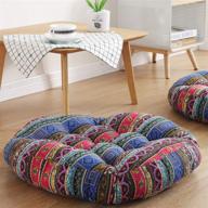 🔵 22-дюймовые подушки-подушки boho round floor, хлопково-леняные бохемские йога мандала медитационные подушки tatami для пола в гостиной для взрослых и детей для неформальных уголков чтения, синие полосы логотип