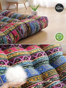 img 2 attached to 🔵 22-дюймовые подушки-подушки Boho Round Floor, хлопково-леняные бохемские йога мандала медитационные подушки Tatami для пола в гостиной для взрослых и детей для неформальных уголков чтения, синие полосы