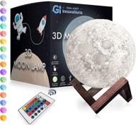 galaxo 3d moon lamp (5.9 inch) - dark wooden stand, 16 led colors, adjustable brightness, touch control, remote, usb charging. lunar night light with gift box - ideal creative gift idea for modern spaces. логотип