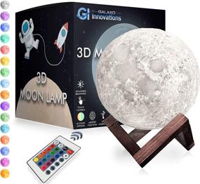 img 4 attached to Galaxo 3D Moon Lamp (5.9 inch) - Dark Wooden Stand, 16 LED Colors, Adjustable Brightness, Touch Control, Remote, USB Charging. Lunar Night Light with Gift Box - Ideal Creative Gift Idea for Modern Spaces.