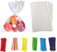 🛍️ 200 count 9x12 clear flat cellophane treat bags for bakery, popcorn, cookies, candies, desserts - 1.4mil thickness with free metallic twist ties (9x12 inches) логотип