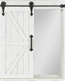 img 4 attached to Rustic White Kate and Laurel Cates Wood 🚪 Wall Storage Cabinet: Vanity Mirror & Sliding Barn Door