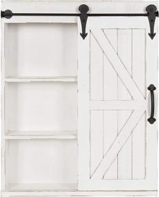 img 1 attached to Rustic White Kate and Laurel Cates Wood 🚪 Wall Storage Cabinet: Vanity Mirror & Sliding Barn Door