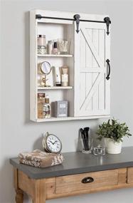 img 2 attached to Rustic White Kate and Laurel Cates Wood 🚪 Wall Storage Cabinet: Vanity Mirror & Sliding Barn Door