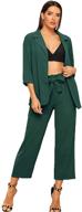 shein women's notched neck blazer and wide leg pants set: chic 2 piece outfit with 3/4 sleeves and belted waist logo
