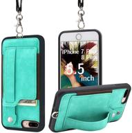 📱 toovren iphone 8 plus wallet case with card holder lanyard necklace and stand- aqua logo