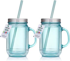 img 4 attached to Cupture 2 Vintage Blue Mason Jar Tumbler Mug - 20 oz with Stainless Steel Lid and Straw: A Perfect Blend of Style and Function