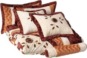 img 3 attached to 🍂 Tache Home Fashion Autumn's Last Blossom Plush Comforter Bedding Blanket Set, Twin - Fall Orange Brown Medallion Puffy Flowers Floral Patchwork