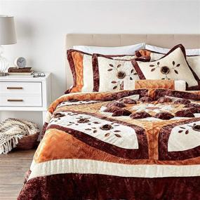 img 4 attached to 🍂 Tache Home Fashion Autumn's Last Blossom Plush Comforter Bedding Blanket Set, Twin - Fall Orange Brown Medallion Puffy Flowers Floral Patchwork