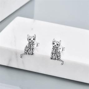 img 3 attached to 🐱 Sterling Silver Skeleton Cat Stud Earrings | Hypoallergenic Cat Earrings | Unique Animal Jewelry for Girls & Women