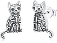 🐱 sterling silver skeleton cat stud earrings | hypoallergenic cat earrings | unique animal jewelry for girls & women logo