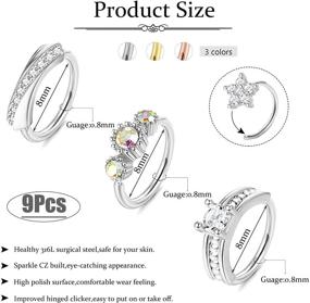 img 3 attached to 👃 Stunning Stainless Steel Nose Ring Hoop Set with CZ Leaf, Feather, and Flower Designs - 9Pcs by Sailimue - Perfect for Women's Nose Piercings