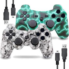 img 4 attached to 🎮 Enhanced Gaming Experience: PS3 Controller 2 Pack with Wireless Motion Sense, Dual Vibration, and Charging Cord (White+Green)