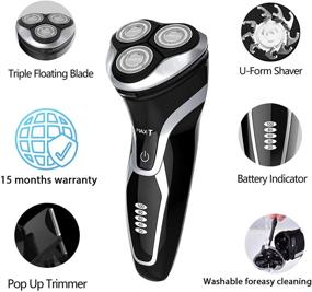 img 2 attached to MAX-T Men Electric Razor, Rechargeable Rotary Electric Shaver for Men - Wet & Dry Shaving (Black)