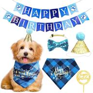 🐶 neo loons dog birthday bandana set: darling dog bow tie scarf, crown hat and happy birthday banner package - ideal for small to medium pet dogs' birthday party decorations and supplies логотип