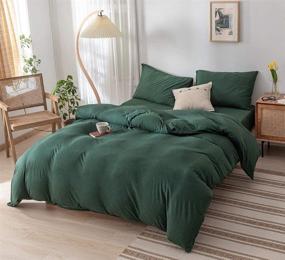 img 3 attached to DONEUS Dark Green Duvet Cover Queen, 3-Piece Set (1 Jersey Knit Cotton Duvet Cover, 2 Pillow Shams) Soft Solid Pattern, Easy Care Zippered Closure & Corner Ties