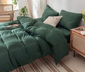img 2 attached to DONEUS Dark Green Duvet Cover Queen, 3-Piece Set (1 Jersey Knit Cotton Duvet Cover, 2 Pillow Shams) Soft Solid Pattern, Easy Care Zippered Closure & Corner Ties