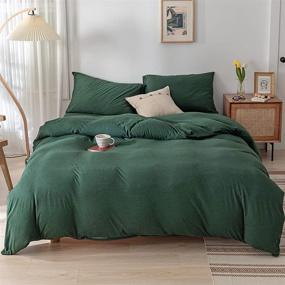 img 4 attached to DONEUS Dark Green Duvet Cover Queen, 3-Piece Set (1 Jersey Knit Cotton Duvet Cover, 2 Pillow Shams) Soft Solid Pattern, Easy Care Zippered Closure & Corner Ties