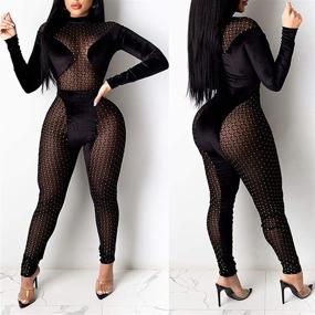 img 2 attached to Sexy Sheer Mesh Leopard Clubwear Jumpsuit Rompers - Uni 🐆 Clau Women's Deep V Neck Bodycon Jumpsuit - One Piece Outfits