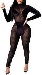 img 4 attached to Sexy Sheer Mesh Leopard Clubwear Jumpsuit Rompers - Uni 🐆 Clau Women's Deep V Neck Bodycon Jumpsuit - One Piece Outfits