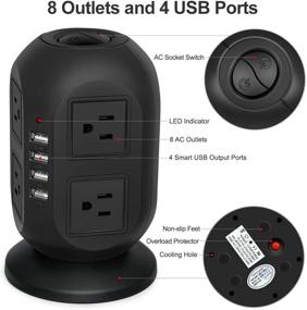 img 2 attached to POETRAVEL Surge Protector Power Strip: 8 AC Outlets, 4 USB Ports, Long Extension Cord, Fast Charging for PC Laptops Phones