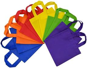 img 4 attached to 🎁 Яркие плоские многоразовые подарочные сумки размером 8x8 дюймов с ручками - экологичные сумки для вечеринок и дней рождения - 12 шт.