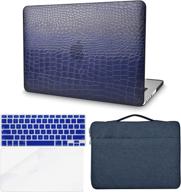 👜 kecc leather case for macbook air 13" + keyboard cover + sleeve bag + screen protector - 4 in 1 bundle | matte navy crocodile leather | a1466/a1369 | italian leather case logo