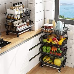 img 2 attached to 🍎 TristonSong 6-Tier Fruit Storage Basket: Rolling Stackable Utility Cart for Kitchen, Pantry Closet, Bedroom, Bathroom