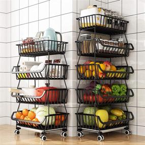 img 3 attached to 🍎 TristonSong 6-Tier Fruit Storage Basket: Rolling Stackable Utility Cart for Kitchen, Pantry Closet, Bedroom, Bathroom