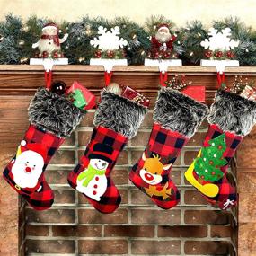 img 4 attached to 🎄 Hiquaty Christmas Stockings Plaid 4 Pack - 18 Inches Burlap Stocking Plaid Style with Santa, Snowman, Reindeer, Tree - Xmas Stockings Plush Faux Fur Cuff - Fireplace Hanging Christmas Decorations