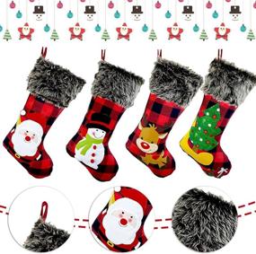 img 3 attached to 🎄 Hiquaty Christmas Stockings Plaid 4 Pack - 18 Inches Burlap Stocking Plaid Style with Santa, Snowman, Reindeer, Tree - Xmas Stockings Plush Faux Fur Cuff - Fireplace Hanging Christmas Decorations