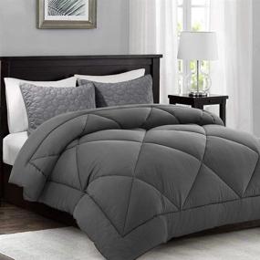 img 4 attached to 🛏️ Soft and Cooling All-Season Queen Size Comforter - Down Alternative Quilted Comforter-Duvet Insert with Corner Tabs (Grey, Queen, 88"x88") for Restful Sleep