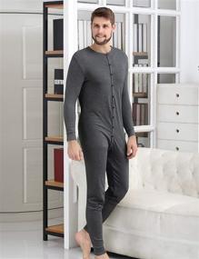 img 2 attached to 👕 Men's Cotton Thermal Underwear Union Suits Henley Onesies Base Layer by COLORFULLEAF