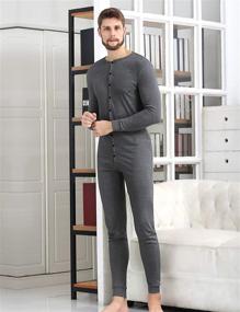 img 3 attached to 👕 Men's Cotton Thermal Underwear Union Suits Henley Onesies Base Layer by COLORFULLEAF