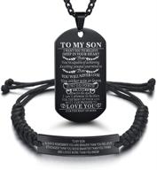 🎁 stainless steel customized dog tag necklace & bracelet set: perfect gift from mom and dad for son's graduation, birthday, or valentine's logo