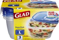 🍱 gladware deep dish large food storage containers - 64 oz, rectangle shape, lock tight seal - pack of 3 logo