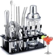 ohuhu 17-piece bartender kit: stainless steel cocktail shaker set with acrylic stand and premium soda-lime glass drink shaker - perfect bar tools accessories for home bar parties and christmas gift for men women logo