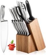 🔪 15-piece kitchen knife set by good helper with block, sharpener, shears - stainless steel hollow handle knife block set for chefs logo