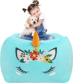 img 4 attached to Aubliss Unicorn Stuffed Animal Storage Bean Bag Chair - Plush Toy Organizer with Zipper BeanBag Cover, Soft and Stuffable - Kids Room Decor, Large Size 24'' x 20''