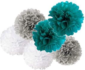 img 2 attached to 🎉 Teal Bridal Shower Decorations: White Teal Grey Tissue Pom Pom Lanterns for Teal Themed Party, Wedding, Blue Baby Shower, Sweet 16 Birthday, Mermaid Party Supplies