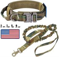 premium tactical dog collar and bungee leash set | adjustable military camo design with american flag patch | heavy duty nylon k9 collar for medium-large dogs logo