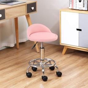 img 3 attached to 🪑 KKTONER Pink PU Leather Rolling Stool: Height Adjustable Swivel Drafting Chair with Foot Rest and Wheels