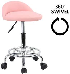 img 1 attached to 🪑 KKTONER Pink PU Leather Rolling Stool: Height Adjustable Swivel Drafting Chair with Foot Rest and Wheels