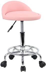 img 4 attached to 🪑 KKTONER Pink PU Leather Rolling Stool: Height Adjustable Swivel Drafting Chair with Foot Rest and Wheels