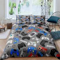 gamer bedding set for boys - video game decor twin comforter cover set, kids 🎮 and teens gaming duvet cover with super soft quilt cover and 1 pillow sham - grey logo