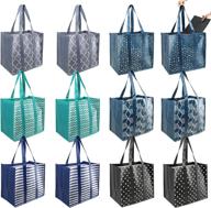 👜 12-pack beegreen reusable grocery bags - extra large shopping totes with removable bottom - durable & heavy duty - easy to clean - foldable - grey, navy, teal, blue, black логотип