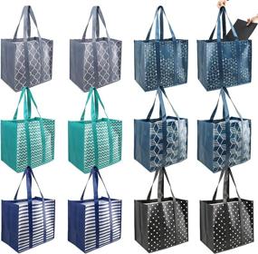 img 4 attached to 👜 12-Pack BeeGreen Reusable Grocery Bags - Extra Large Shopping Totes with Removable Bottom - Durable & Heavy Duty - Easy to Clean - Foldable - Grey, Navy, Teal, Blue, Black