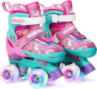 роликовые коньки wheelkids розового цвета с единорогом для маленьких девочек, регулируемые, подходят для возраста от 1 до 12 лет, начинающие, 4 размера с светящимися колесами логотип